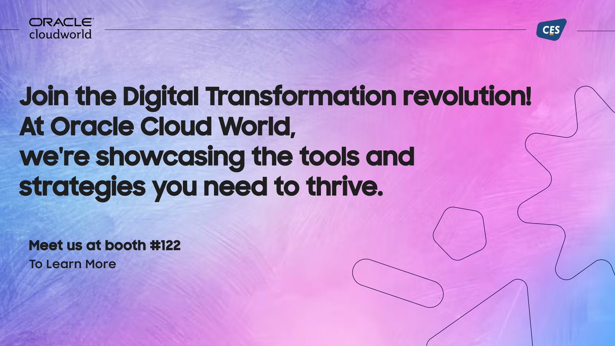 cesltd_'s tweet photo. Transform Today for Tomorrow's Success. Join hands with CES.
#ocw23 #cloudworld2023 #ces #ocw #oracleworld https://t.co/2Alg3hEvbg