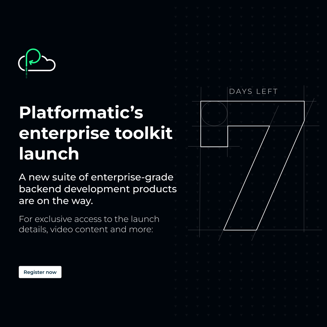 Join us next week for <a href="/platformatic/">Platformatic</a>'s v1.0.0 launch, where we will be introducing new enterprise features to minimize deployment risks and simplify backend development.

Sign up for first access to explore our new features👉hubs.ly/Q022wdy90