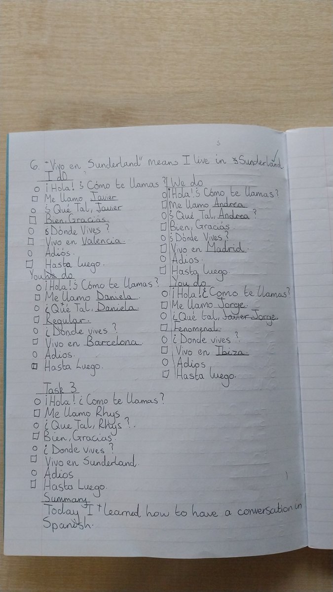 SACA_MFL's tweet photo. Year 7 practising different answers to the question "¿Qué tal?" (How are you?). They used these conversations  orally to build automaticity in the language. https://t.co/J3rBa9QU1M