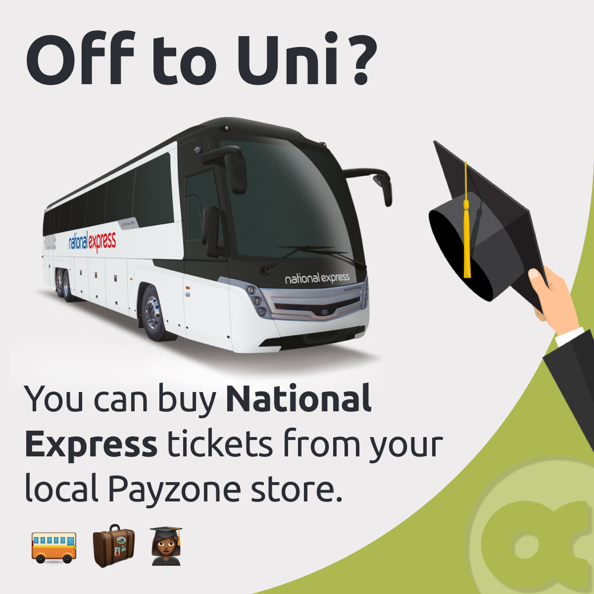 Heading back to University this September? @nationalexpress tickets won't be available at @PostOffice branches, but guess what? Payzone is here to ensure your journey is smooth and convenient. Visit your local Payzone store to buy National Express transport tickets. #payzone