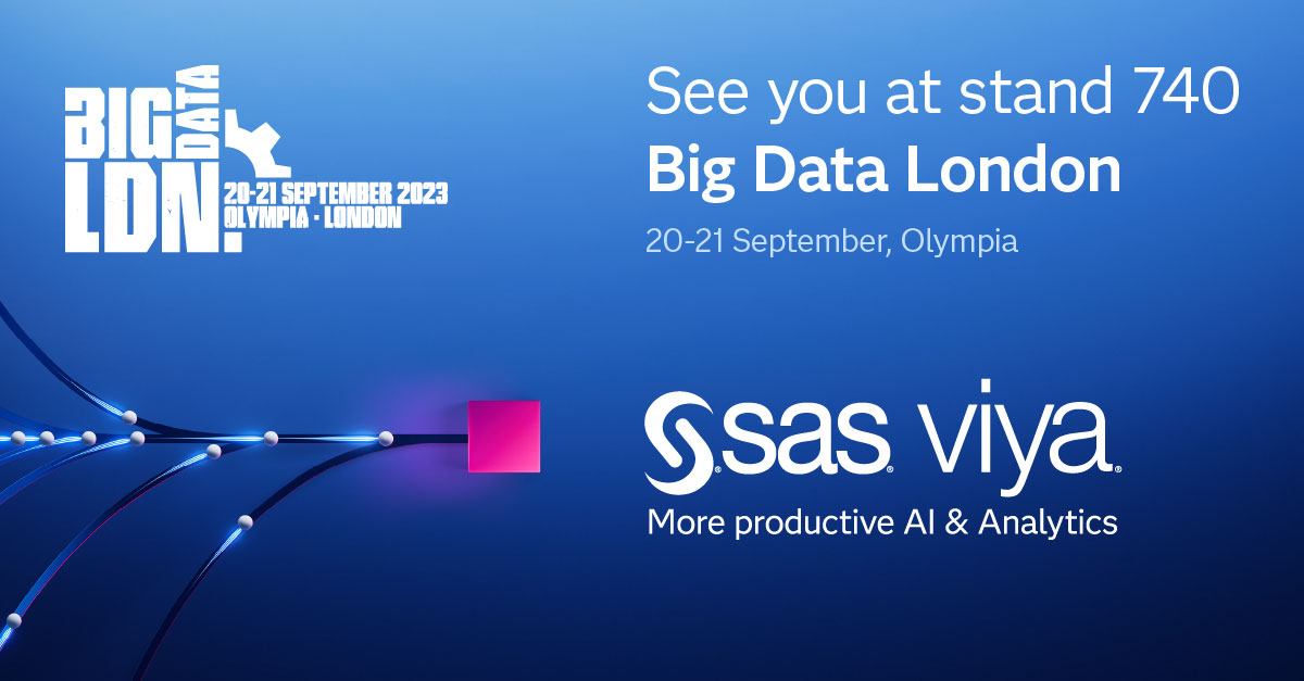 SASsoftwareUKI's tweet image. Join us at Big Data London from tomorrow, the UK’s leading data, #analytics &amp;amp; #AI event! Visit us at stand 740 to see SAS Viya in action and hear from our new partners TD SYNNEX. sas.com/gms/redirect.j… #BIGDATALDN