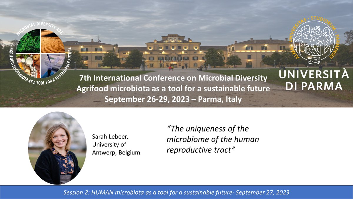 MD Parma 2023 (@mdparma2023) on Twitter photo One week to the beginning of #md2023!!
During the conference we have the honor of hosting Prof. <a href="/SarahLebeer/">Sarah Lebeer</a> who will speak during Session 2: HUMAN microbiota as a tool for a sustainable future One week to the beginning of #md2023!!
During the conference we have the honor of hosting Prof. <a href="/SarahLebeer/">Sarah Lebeer</a> who will speak during Session 2: HUMAN microbiota as a tool for a sustainable future