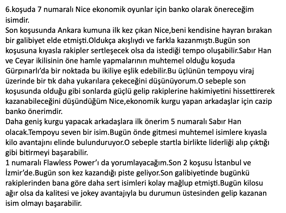 Ankara programında ilk altılıyı elimden geldiğince yorumlamaya çalıştım.Umarım herhangi bir hata yapmamışımdır. :)

Keyifli okumalar,iyi şanslar.