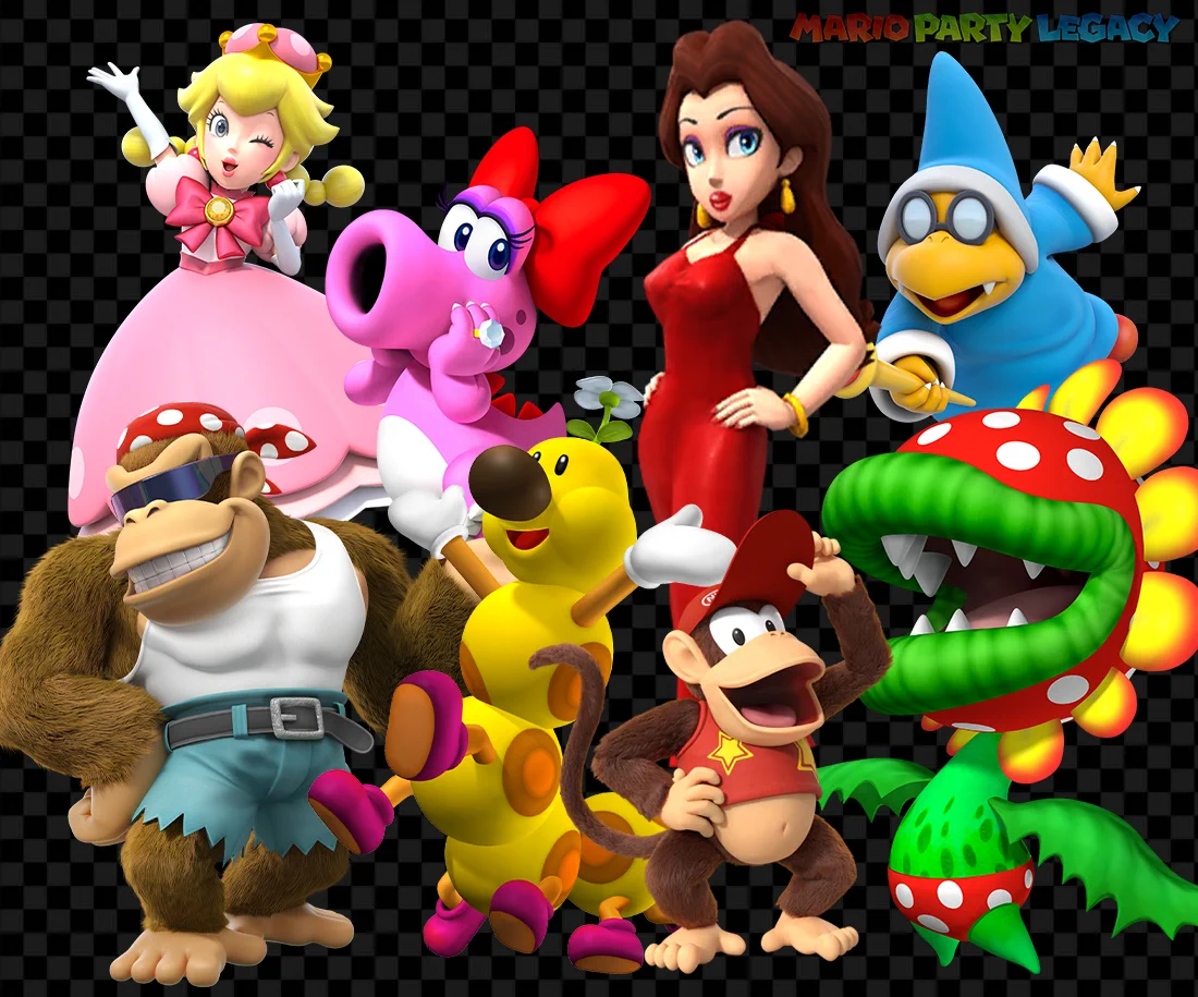 Funky Kong, Wiggler, Diddy Kong, Petey Piranha, Peachette, Birdo, Pauline, and Kamek