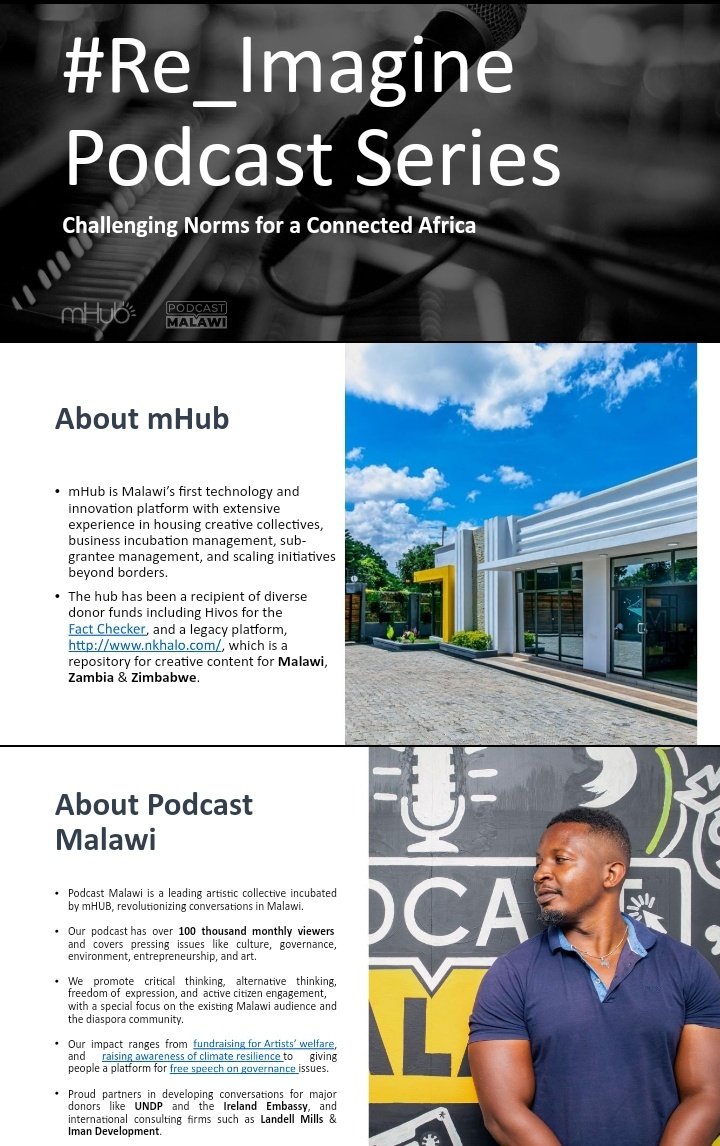 DennisImaan's tweet photo. What's the best way to #ReImagine a culture if it's not through tough conversations? We are glad to be introducing #ReImaginePodcast Series on @PodcastMalawi with @mHubMW with funding from @hivosrosa @hivos
#ChangingTheNarrative
#ShiftingTheCulture
#AlternativeViews https://t.co/M8pnPiYzQN