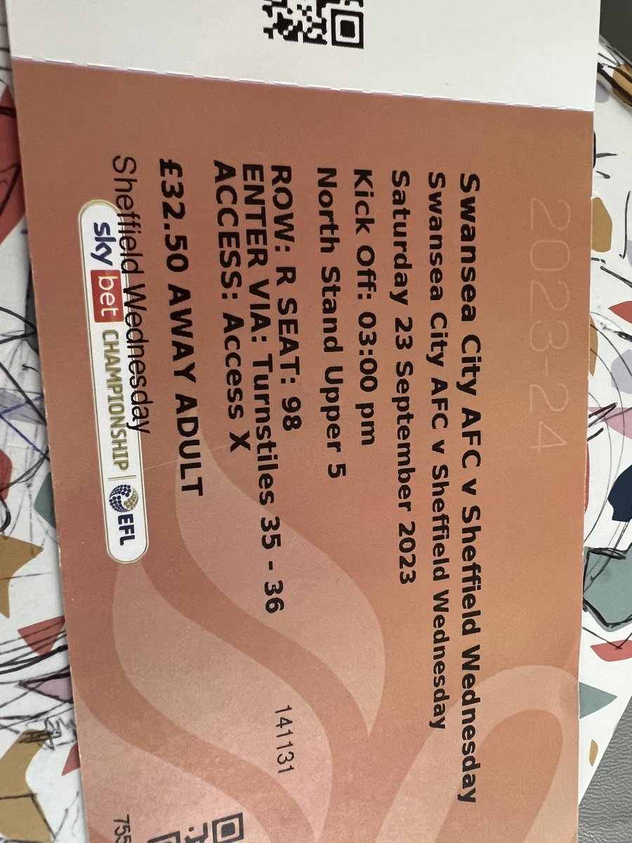 Free ticket for anyone feeling the need to go to Swansea at the weekend. Collection Hoyland.