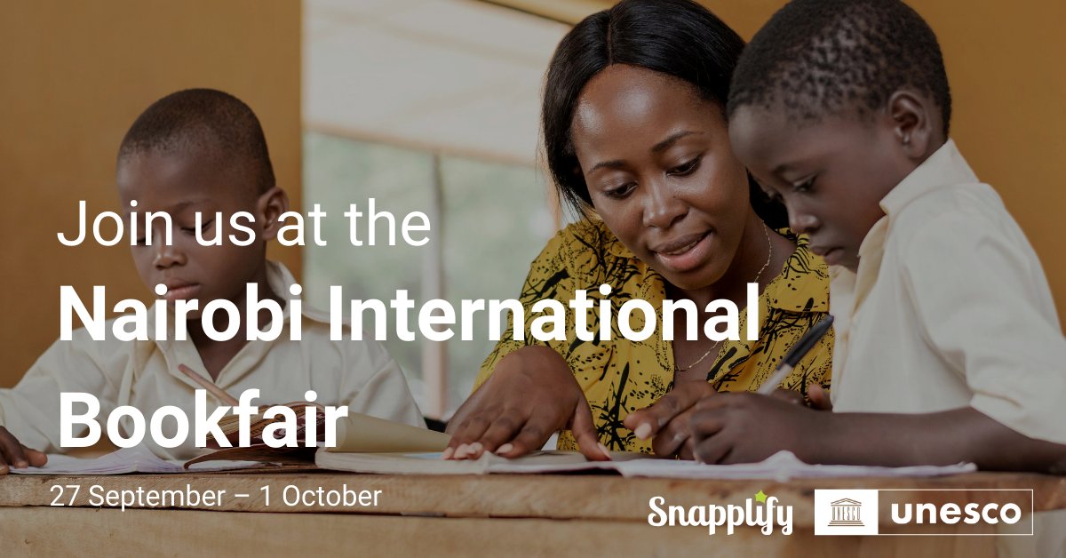 Snapplify's tweet image. Join us at the Nairobi Int. Bookfair on Fri 29th Sept as we host a workshop on &quot;Transforming School Digital Learning with Snapplify elearning Solutions&quot;. 📚 Plus get access to the largest catalogue in Africa, endorsed by @UNESCO. Connect at hello@snapplify.com
#edtech #snapplify