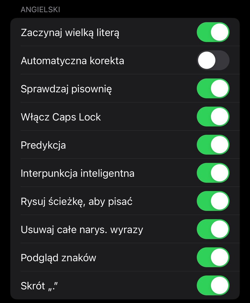 tom3cki's tweet photo. @qbakrm @ovvlsome Też tak kombinowałem ale wtedy traci poniższe funkcje dla języka polskiego … chyba nie da się ograniczyć jednej opcji dla konkretnego języka mając w klawiaturach więcej niż jeden język https://t.co/oX6O4D6LQa
