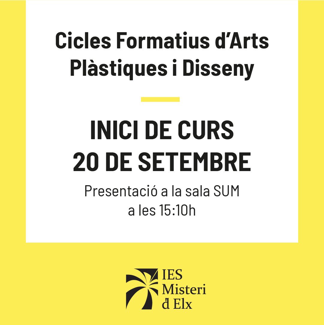 Comencen les classes als nostres cicles formatius. Demà, a les 15.10 h, a la sala d'usos múltiples (SUM). Ens farà molta il·lusió rebre els nous alumnes i saludar els qui faran el 2n curs. 🤩
