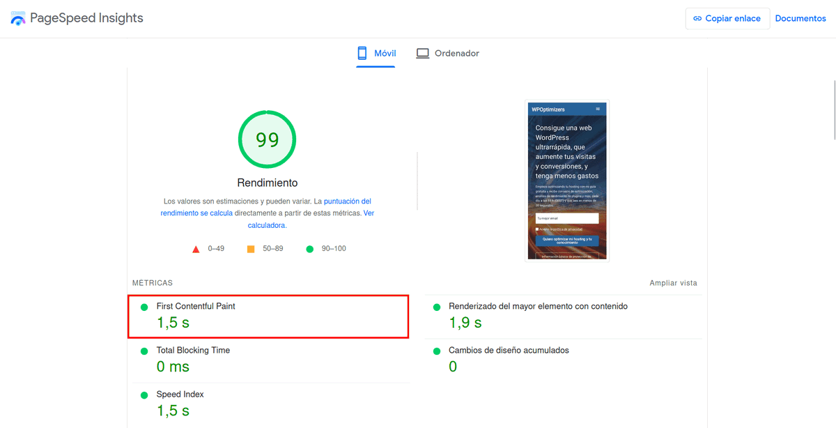 Cómo optimizar el FCP o First Contentful Paint de WordPress:

- Hosting rápido.
- Activa caché.
- DOM ligero.
- Optimiza CSS y JavaScript.
- Usa un CDN.