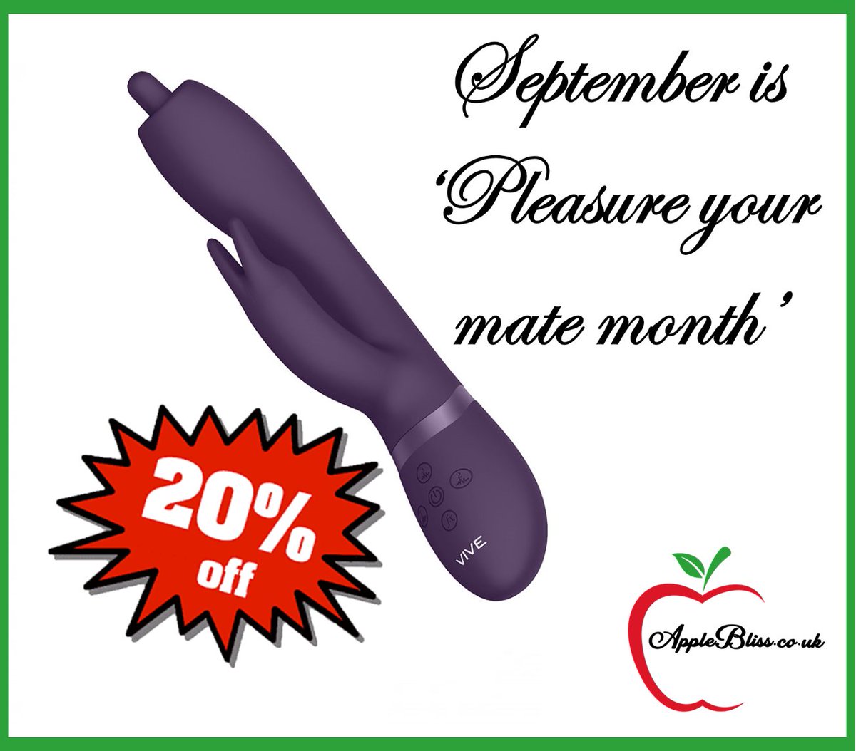AppleBliss6969's tweet photo. We're still in 'Pleasure Your Mate Month' until the end of September: that means 20% off our entire range of high-quality toys to make things fruity: all delivered in discrete wrapping in a day or two from our Bedfordshire warehouse! https://t.co/kIYVDGEBgg