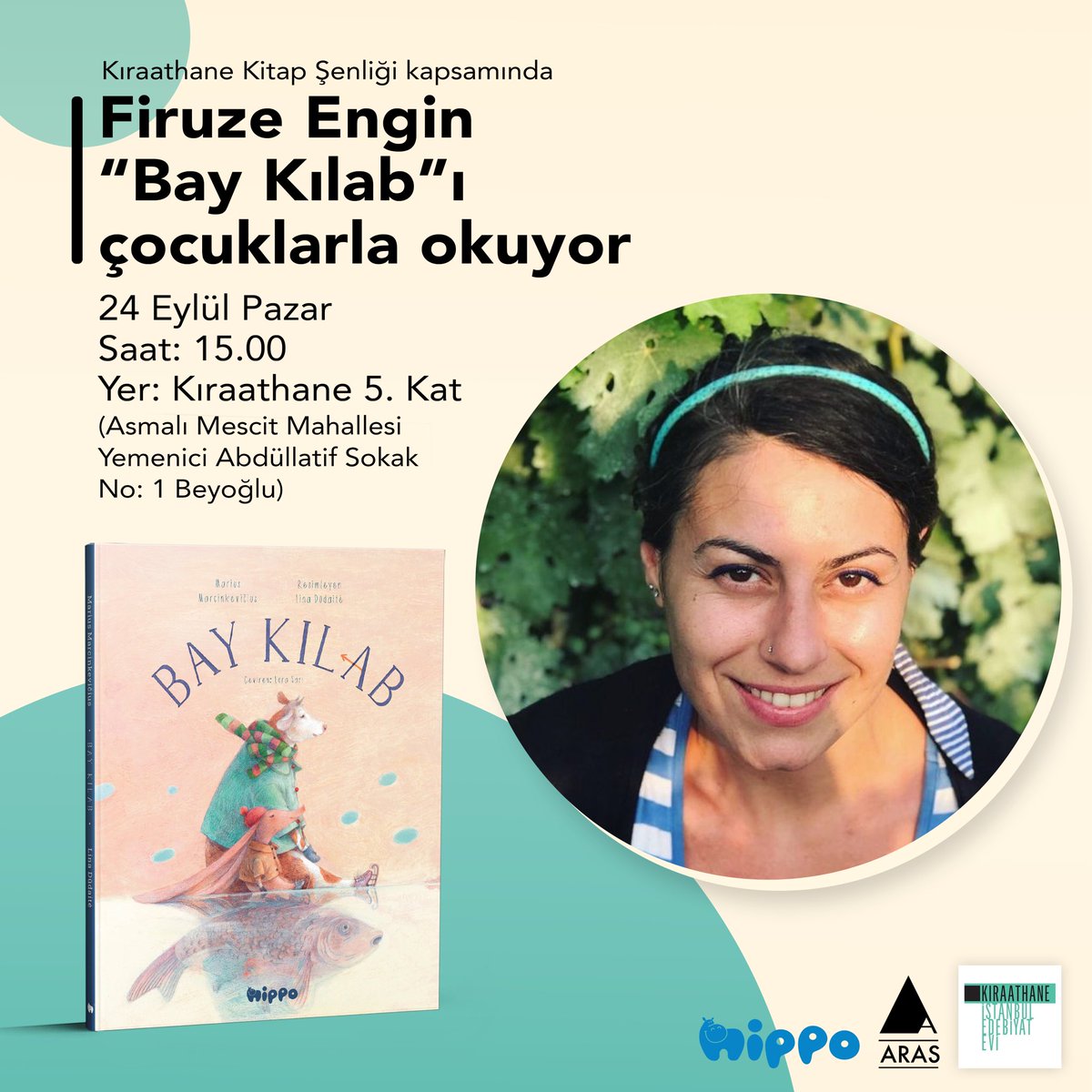 Oyun yazarı Firuze Engin’in hayal gücü, gölde paten kayarken bir balığa rastlayıp onunla iletişim kurmaya çalışan domuzcuk ve inekle birleşirse ne olur? #KıraathaneKitapŞenliği kapsamında, 24 Eylül pazar günü saat 15.00’de “Bay Kılab” okuması çok eğlenceli olacak, bekliyoruz!
