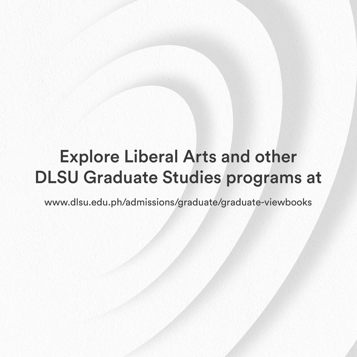 Explore DLSU Graduate Studies programs in Liberal Arts and build a career with impact. Application for Term 2, A.Y. 2023-24 is open until October 14. Apply online @ dlsu.edu.ph/admissions/gra… De La Salle University Graduate Studies Beyond higher learning.®