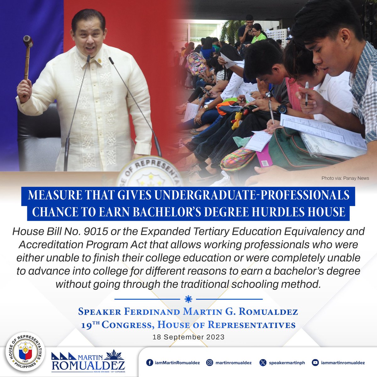 SpeakerMartinPH's tweet photo. Read full story:
https://t.co/CFHKH1XWEA

#HB9015 #ETEEAP #EducationPH #SpeakerMartin #MartinRomualdez #19thCongress #SolusyonAtMalasakit #LiderNgKongreso https://t.co/f03j26fM2P