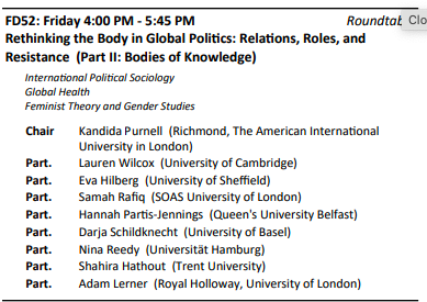 #RethinkingTheBodyinGlobalPolitics is coming to San Francisco - in the form of 2 x linked roundtables at #ISA2024 to discuss how we've all been getting on with that since my book came out! Thank you to all those who submitted abstracts - this is going to be so fun!!