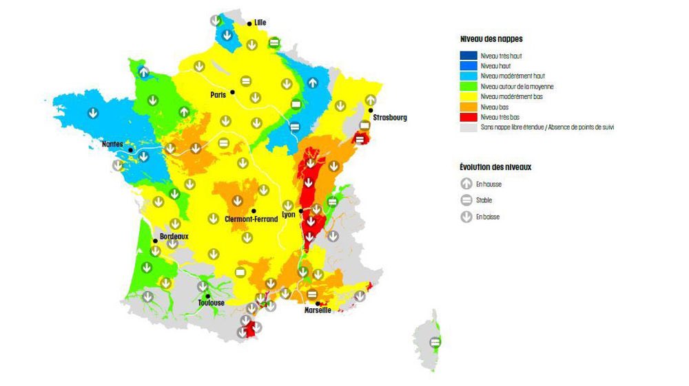 AgenceRDN's tweet photo. Situation #hydrogéologique au 01.09.2023 selon le @BRGM_fr : 73% des points d’observation montrent des niveaux d’eau #souterraine en baisse, malgré une #amélioration de 19% entre juillet et août.
#Sensibiliser sur la bonne #gestion de l’eau reste crucial pour l’#agriculture💦 https://t.co/ogFONf6VVX