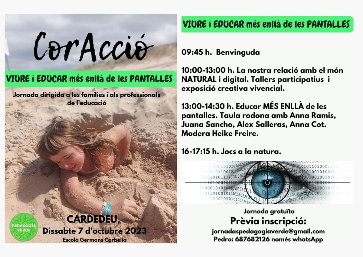 heikefreire's tweet photo. El próximo sábado 7 de octubre en Cardedeu (Barcelona), las alumnas del #CSPV, el postgrado de #PedagogiaVerde organizan el encuentro: Cor'Acción. Vivir y Educar más allá de las pantallas. Estáis cordialmente invitadas @ajcardedeu https://t.co/GDN5ByjEUY