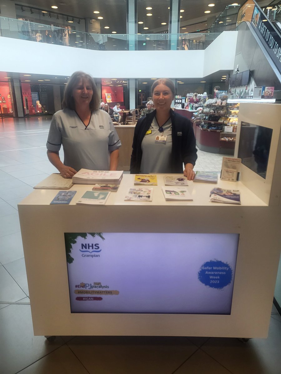 Lisa and Christine ready to speak to you outside Costa Coffee in  Bon Accord about Safer Mobility.  Come along and say hello to the team and find out more tips and advice to stay more active and mobile. #FallsPreventionAwarenessWeek #safermobility @NHSGrampian @AberdeenCC