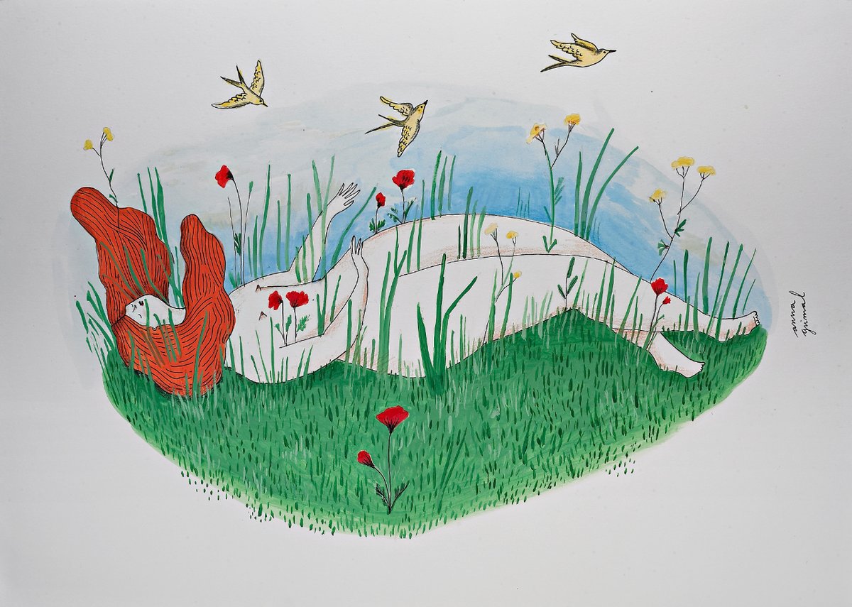 "AUSENCIA" Ilustración de <a href="/annagrimal/">Anna Grimal</a> 
"Pienso en una muerte dulce, como un paso a la quietud, a la tranquilidad: Te espero en el sueño de siempre, no llegues tarde”.

Rompiendo en #tabú de la #muerte con #arte  Exposición de @dretamorirdignament