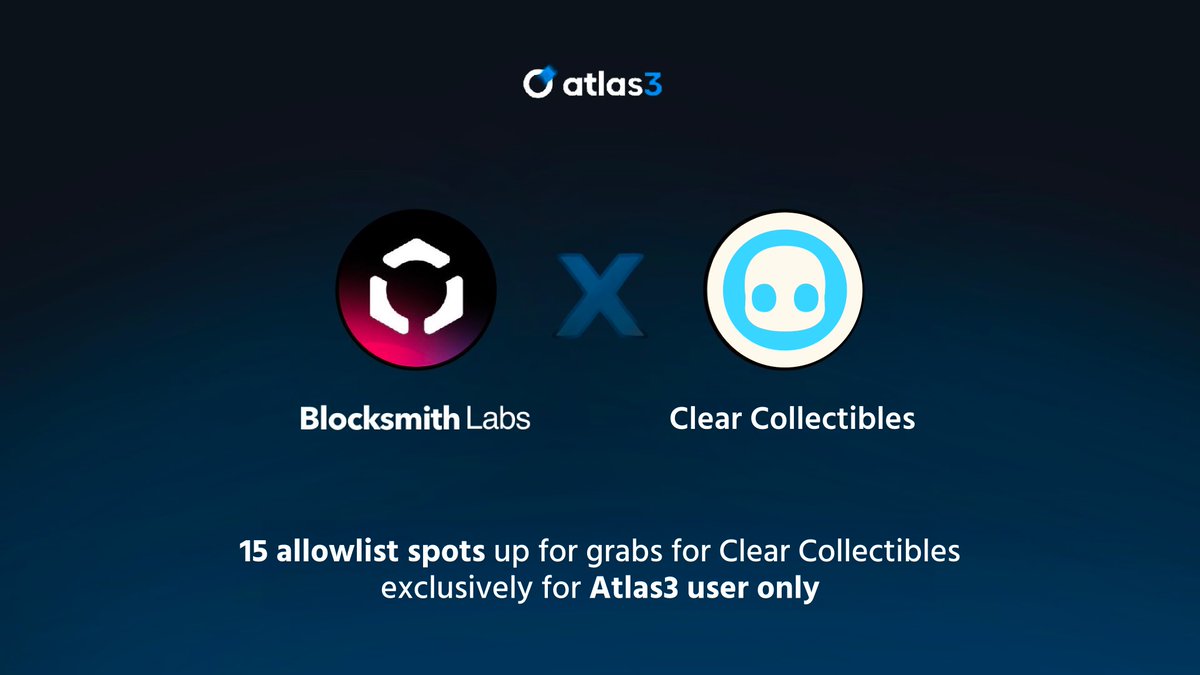 BlocksmithLabs's tweet photo. Exclusive Raffle for all Atlas3 users is now live in collaboration with 
@ClearCollectNFT 

Good luck👾

https://t.co/hp65pB6Pfi https://t.co/tSrWXdCQek