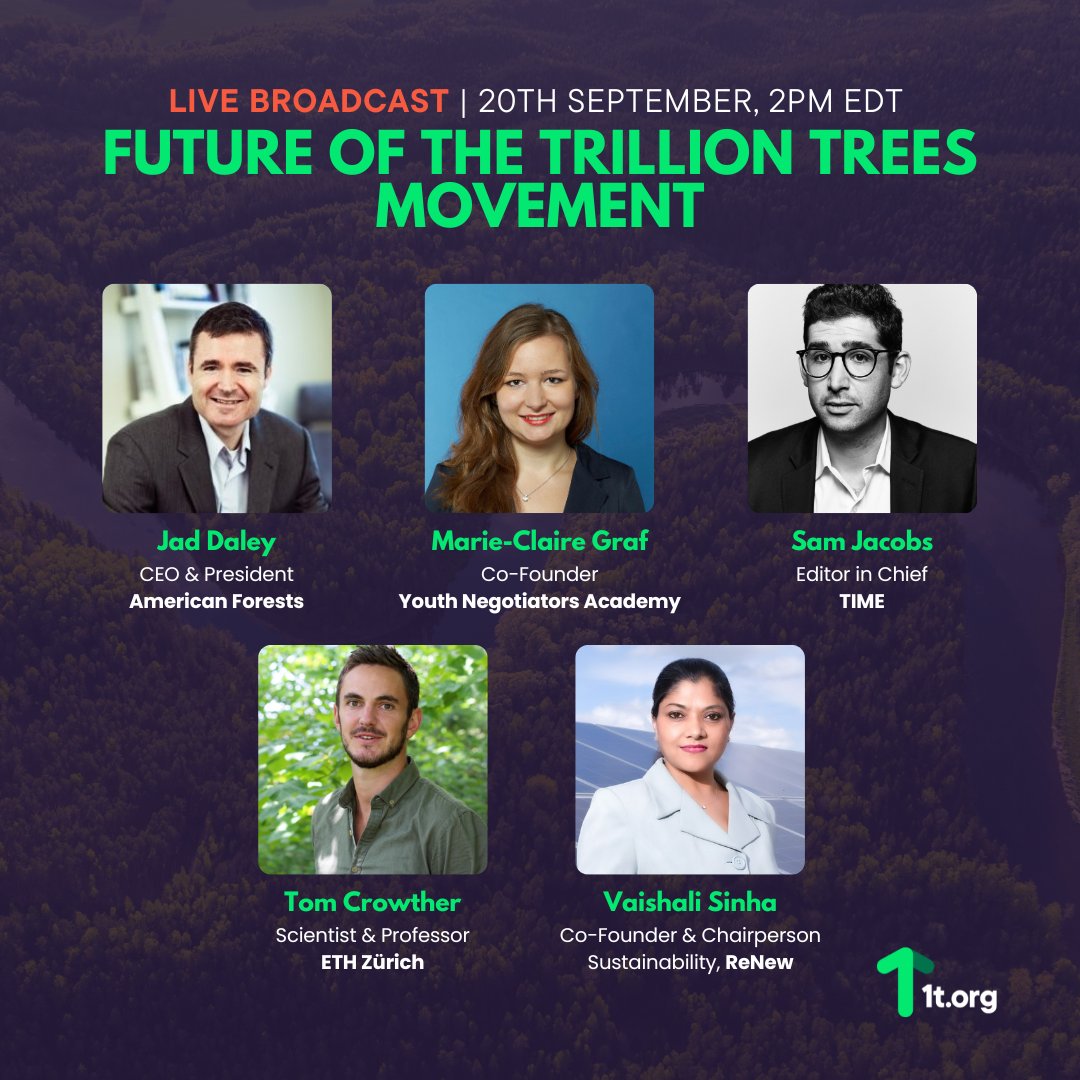 Halfway through the #SDGs, the current pace of reforestation isn't enough to keep up with set targets. 

Tune in tomorrow for a live broadcast at 2PM EDT, on the Future of the #TrillionTrees Movement at @wef's #SDIM23 
🔗bit.ly/3riwagX 
#ClimateAction #ClimateWeekNYC