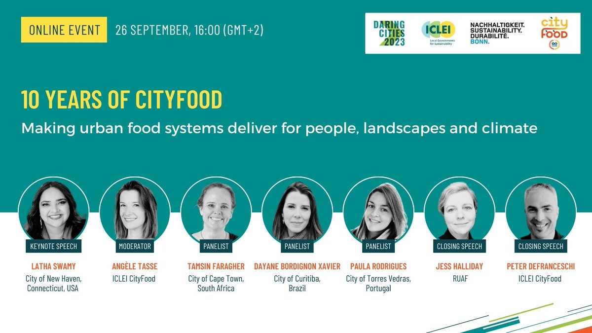 AngeleTasse's tweet photo. How can #cities foster a just transition towards sustainable food systems?🌆 Join the 10-year anniversary of @ICLEI’s #CityFood Program during #DaringCities to hear about the levers cities can pull to transform their food system and drive climate action➡️https://t.co/JLljfbk9ns https://t.co/DPUalw86GU