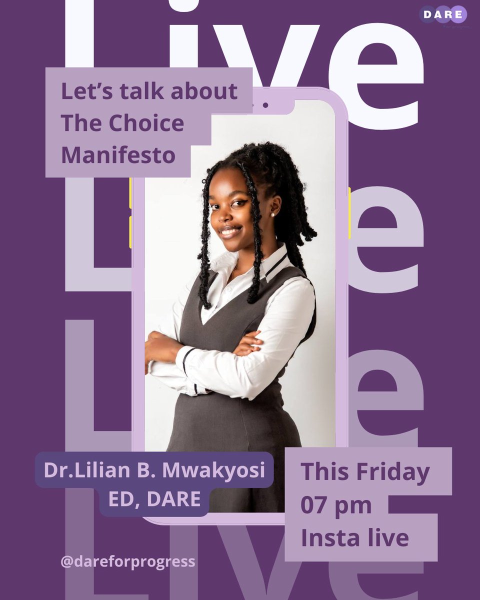 This Friday at 7pm on Instagram, There will be a discussion about HIV Prevention Choice Manifesto for Girls and Women in Africa. 
Save the date and don't miss it! 
#ChoiceManifesto #EndNewInfections #FacilitateChoice  #dareforprogress #HIVPrevention

@liliogreen
