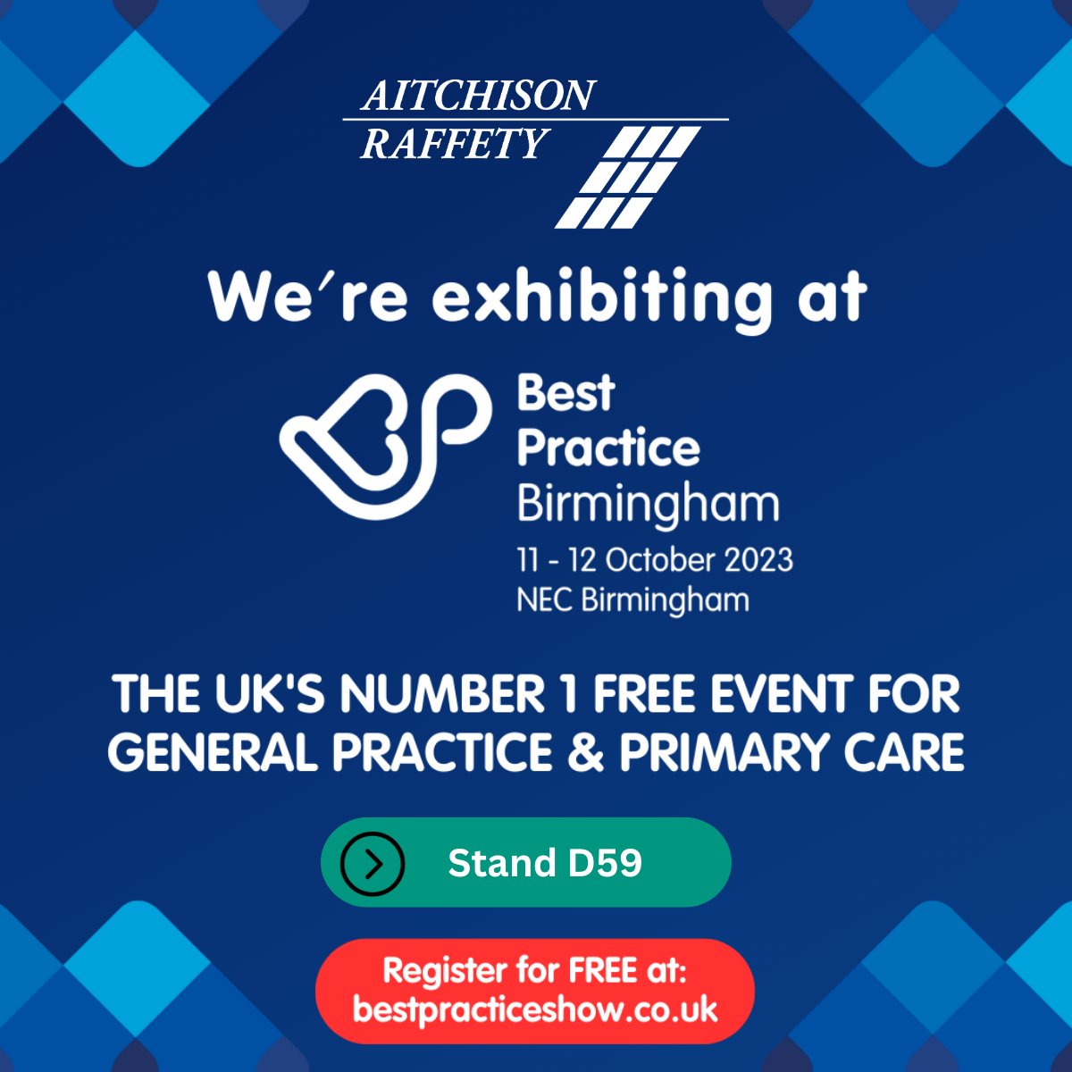 We are exhibiting at next month's #BestPracticeShow in #Birmingham! Come and say Hi to our #Healthcare team who will be at Stand D59.

This event is entirely FREE for healthcare professionals and a great chance to see how we can support your GP premises - rfg.circdata.com/publish/BP23/?…