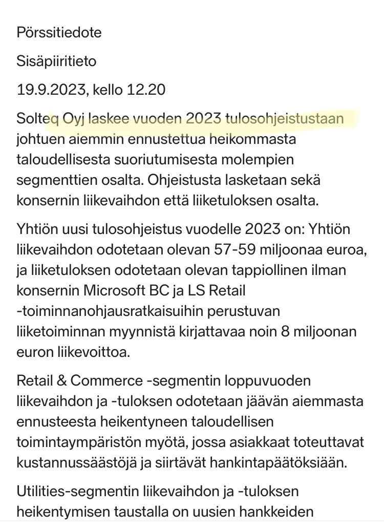 zijoittaja's tweet photo. Hei, me varoitellaan osa #Solteq
Alkaa Q3 olla lopuillaan ja monet firmat huomaa, että ei pysty, liian hapokasta 😵💫 saavuttaa ohjeistus. https://t.co/vHmTdwknmN