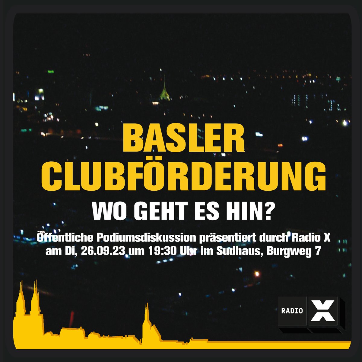 kulturstadtjez's tweet photo. Die "Basler Clubförderung" wird bald im #GrosserRatBS besprochen. Beim Podium u.a. mit @beat_jans nächsten Dienstag, werden die drängendsten Fragen beantwortet! 
#Trinkgeldinitiative #clubförderung #nachtkultur #clubkultur #nightmanagement #alternativkultur https://t.co/Co9v2BRk4t