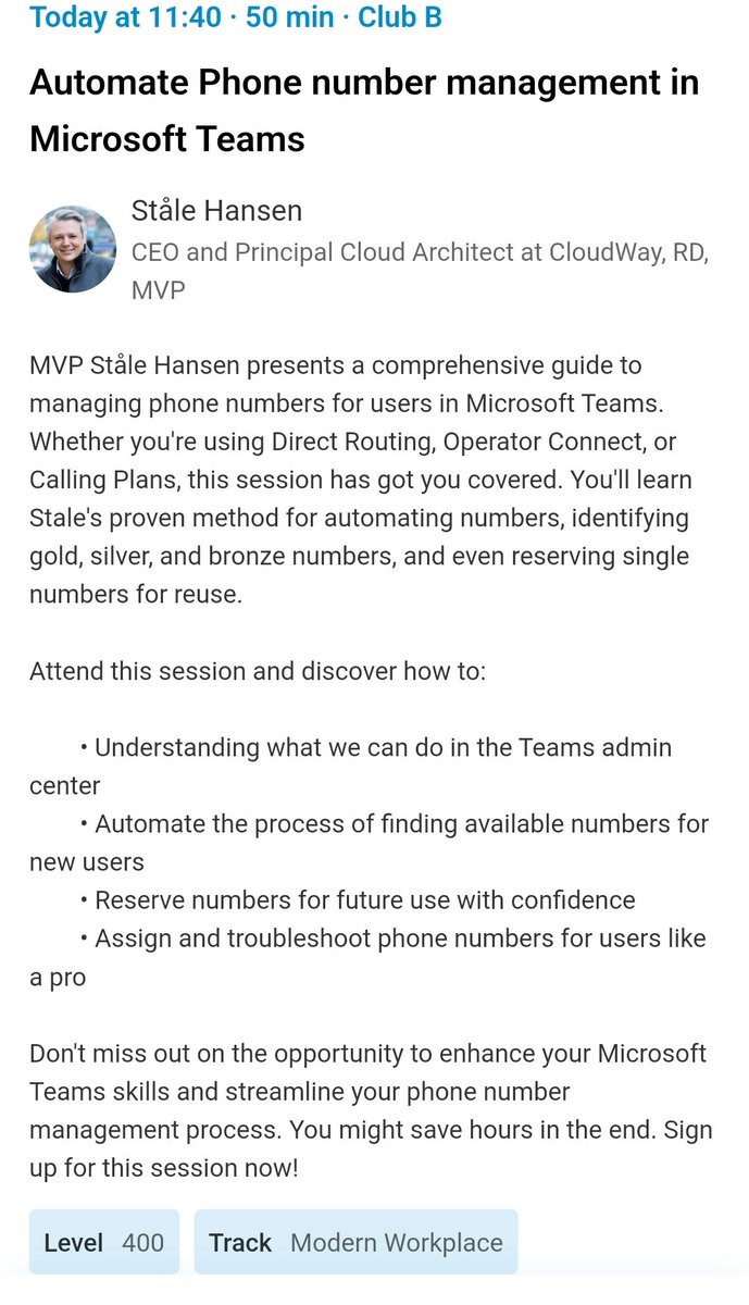 SP_Jamel's tweet photo. Room : Club B
Session : Automate Phone number management in Microsoft Teams
By @StaleHansen
#ExpertsLiveEu #Prague #Azure #Microsoft365 #SharePoint #PowerPlatform #Teams #ExpertsLiveEurope
https://t.co/GP9yf8E987 https://t.co/q3iRtrgjeh