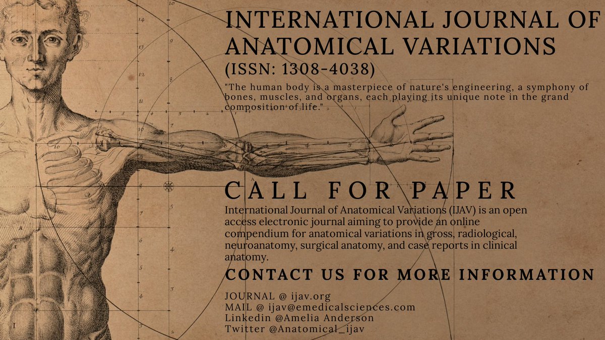 Anatomical_ijav's tweet photo. "The human body is a masterpiece of nature's engineering, a symphony of bones, muscles, and organs, each playing its unique note in the grand composition of life."
Call For Paper
Submission Link: https://t.co/v4auooTmbx
#ijav #anatomy #physiology #japan #china #india #usa #uk https://t.co/wPuccSTaPv