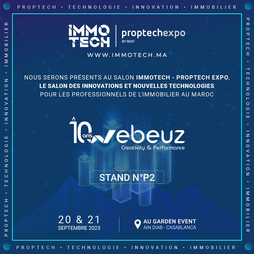 Webeuz_Agency's tweet photo. Webeuz vous donne rendez-vous le 20 &amp; 21 Septembre au salon Immotech - Proptech Expo 🤩
📌Nous vous attendons au stand N°P2 au Garden Event Ain Diab Casablanca 
Soyez nombreux 🔥
#Webeuz #ImmoTech #PropTech https://t.co/KrzOzxbFdl