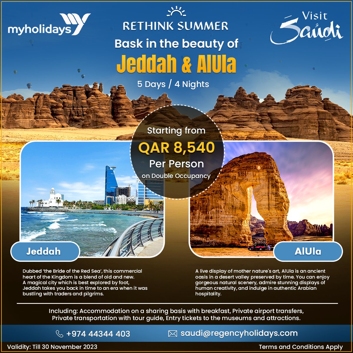Our 5 days 4 nights Jeddah & AlUla tour package is an incredible opportunity to step into the Arabic oasis and witness how these two historic cities capture the beauty of the past through its heritage sites.  Please contact us for more info.
#Jeddah #alulatourism #RethinkSummer
