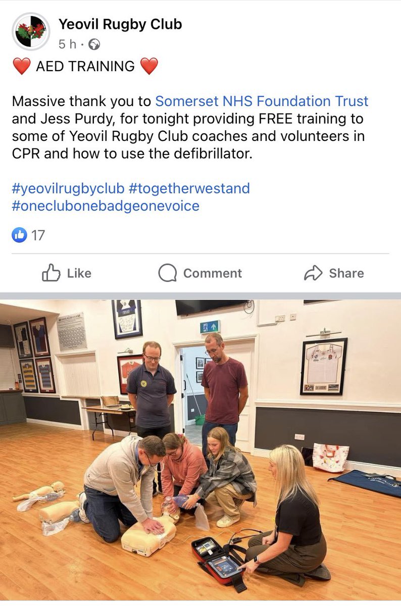 Had a great evening with @Yeovilrugbyclub providing some training and confidence-building in case of #SuddenCardiacArrest on their pitch.

#ChainOfSurvival #BasicLifeSupport 
#SupportingLocalCommunities
@SomersetFT @ResusCouncilUK