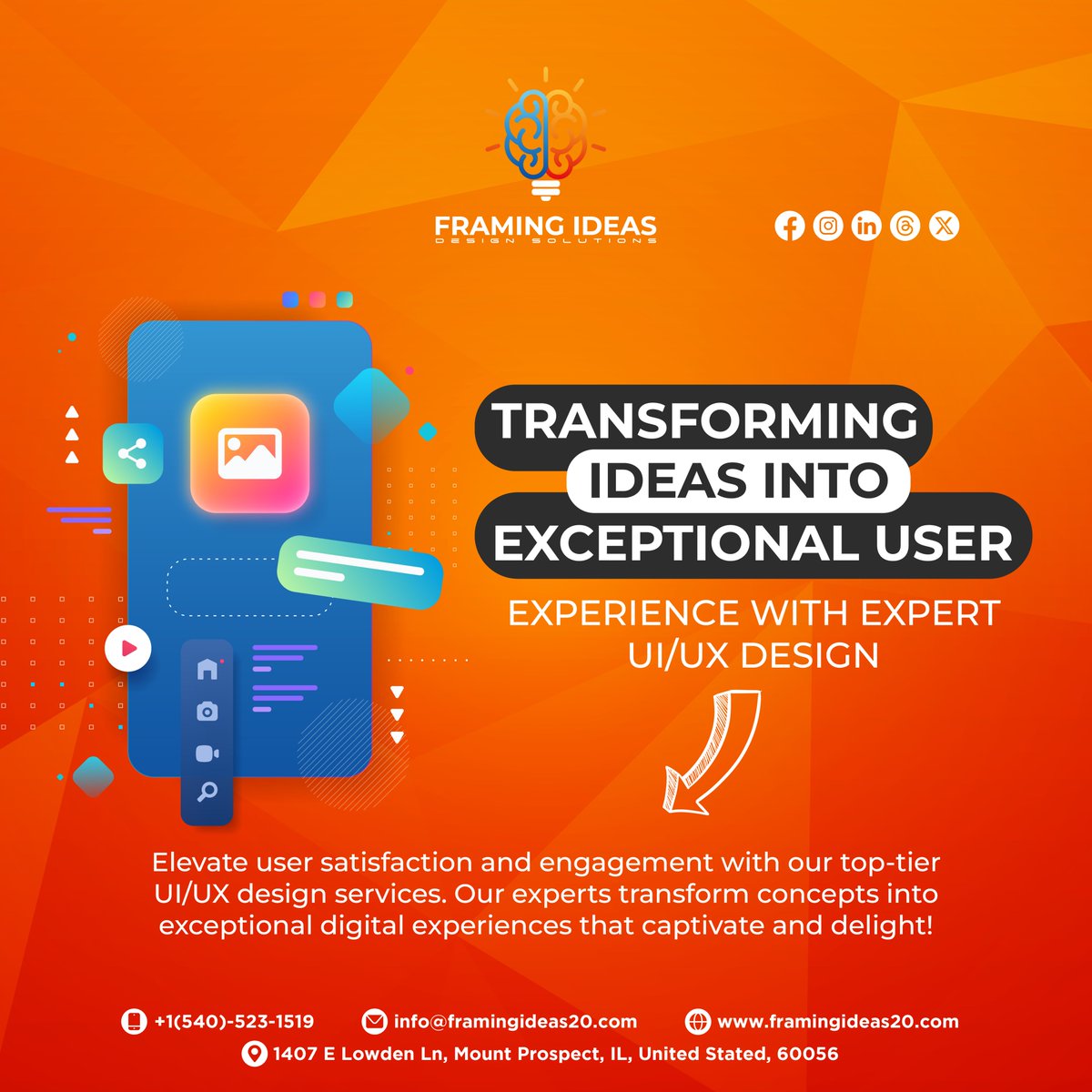 ✏️ Transforming Ideas into Exceptional User Experiences with Expert UI/UX Design!

#framingideas #framingideas20 #UIUXDesign #UserExperience #UserInterface #DesignMagic #UserCentric #SleekDesign #VisualAppeal #IntuitiveDesign #CraftingExperiences #businessowner #CEO #entrepreneur