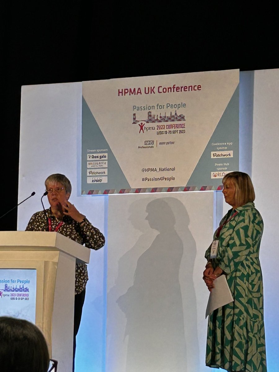 Great to see the new joint Presidents first time on the stage give opening address @HPMA_National conference Leading the way promoting job shares & benefits Excellence in people mgmt. #HPMA #jobshare #flexibleworking #wellbeing #leadership 
#Passion4people #HPMA2023