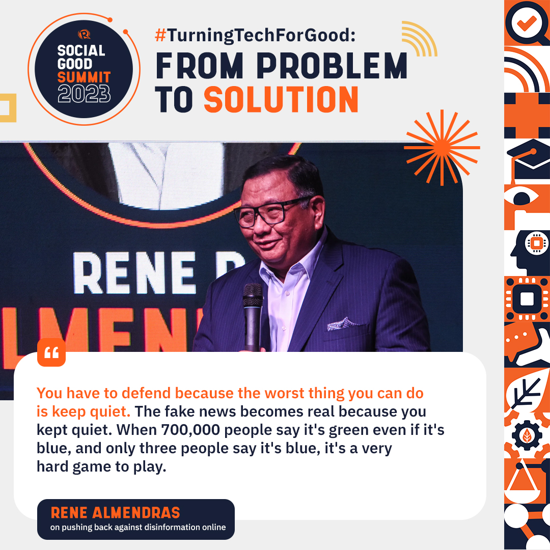 ‘THE WORST THING YOU CAN DO IS KEEP QUIET’

Ayala Corporation senior managing director Rene Almendras highlighted the importance of speaking up against disinformation in order to stop lies from spreading. #SGS2023 #TurningTechForGood rappler.com/moveph/social-…