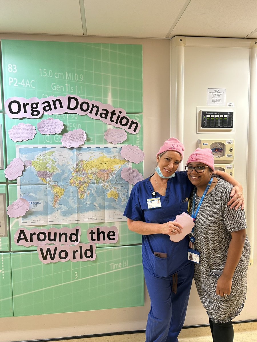 robyn_prescott's tweet photo. Our Fabulous link nurse Debbie and ward clerk Zareen putting up Organ Donation Around the World in ICU to celebrate Organ Donation Week at @NorthMidNHS #OrganDonation #OrganDonationWeek 💗💗✨ https://t.co/szSdZOqaCc