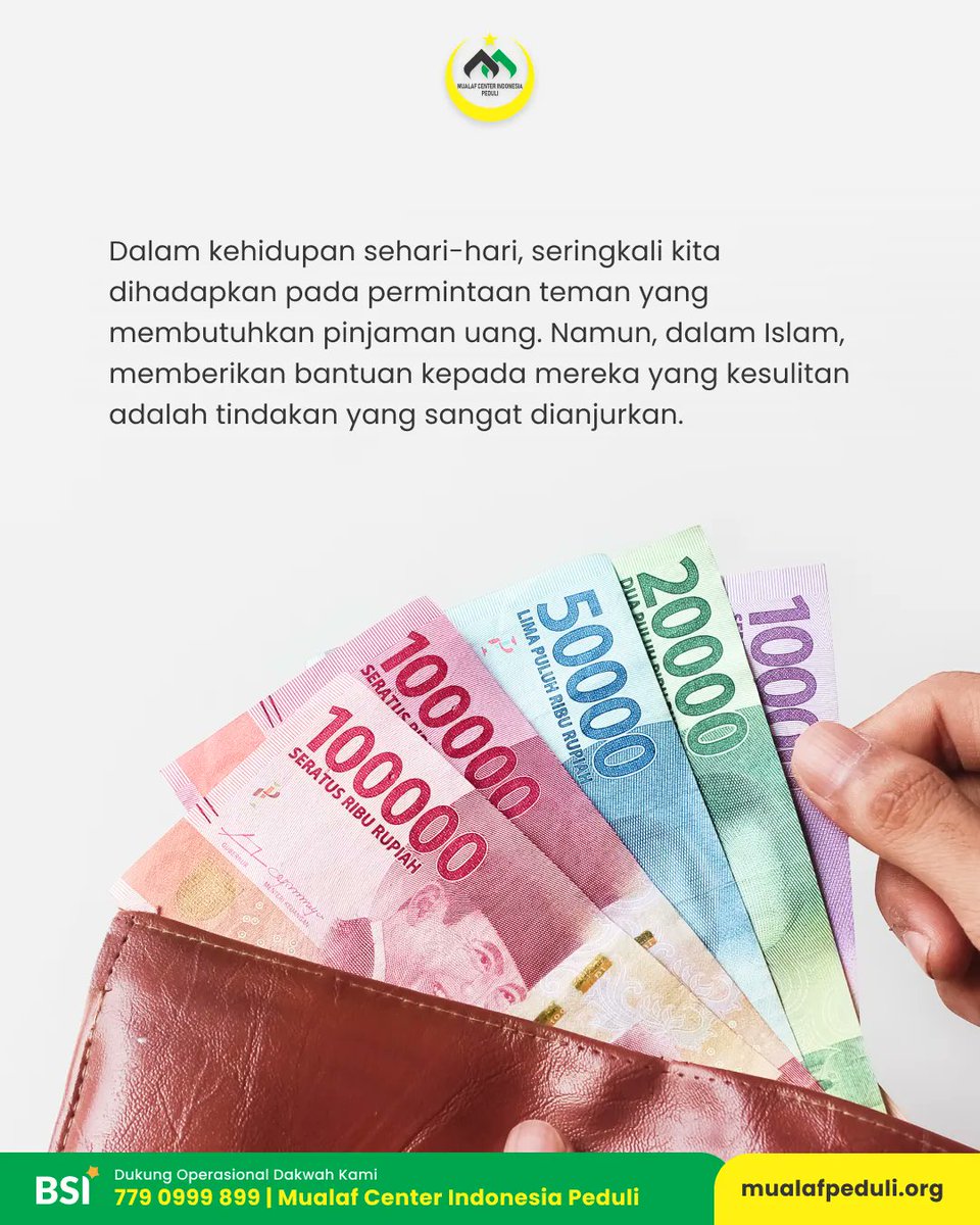 MciPeduli's tweet photo. Saling tolong-menolong adalah nilai penting dalam Islam. Ketika teman membutuhkan bantuan finansial, memberikan pinjaman dengan ikhlas adalah amal baik. Namun, jangan lupa, Islam juga mengajarkan untuk melunasi utang dengan segera. Bagaimana etika meminjang uang dalam islam? https://t.co/Uq2VlXXtVp