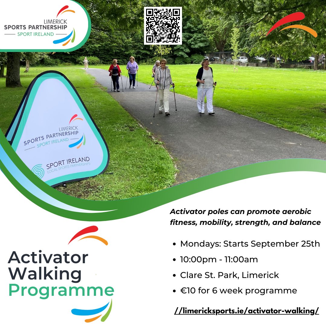 Limericksports's tweet photo. Activator Walking! 🚶‍♀️

📍 Clare Street Park
🗓️ Mondays: Starts Sept 25th
🕙 10:00 am - 11:00 am
💰 €10 for 6 weeks

🔗https://t.co/JuOKTf7vDG

For info:
📞 Phone: 087 2954119

@sportireland @Limerick_ie @GetIreWalking @HealthyLimerickl @GarryowenHub 
#ActivatorWalking https://t.co/zEbeHhvw88