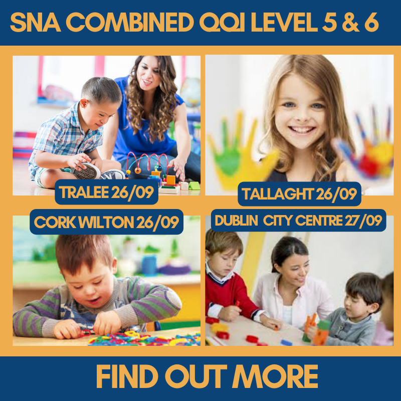 Our QQI Level 5 & 6 Special Needs Assistant starts nationwide in late September. 

Join us live in our four locations or live online 

Find out more: progressivecollege.ie/courses/qqi-le…

#specialneeds #specialneedsassistant #sna #tralee #tallaght #cork #dublin