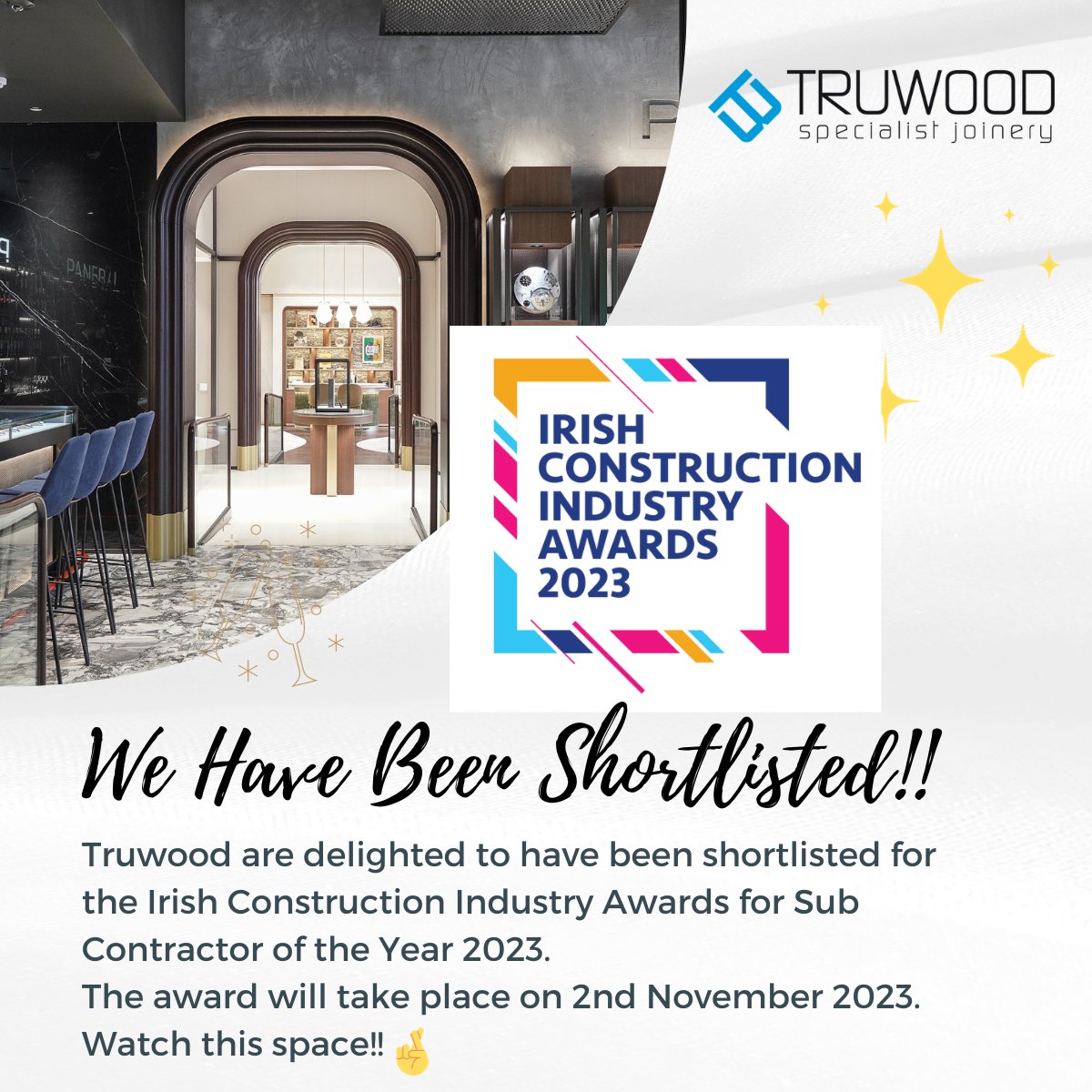 We are so excited to announce that we have been shortlisted in the @ICIAwards 2023 for Sub Contractor of the Year! 🎉 

We are looking forward to the award ceremony on the 2nd November. 🤞 

#awards #constructionawards #subcontractor #awardnominee