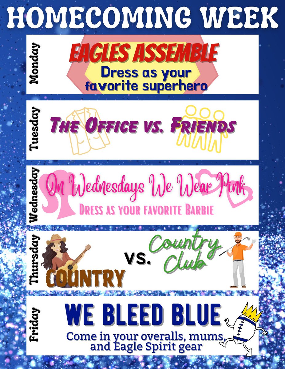 Be sure to dress up for spirit days this week 🤩💙