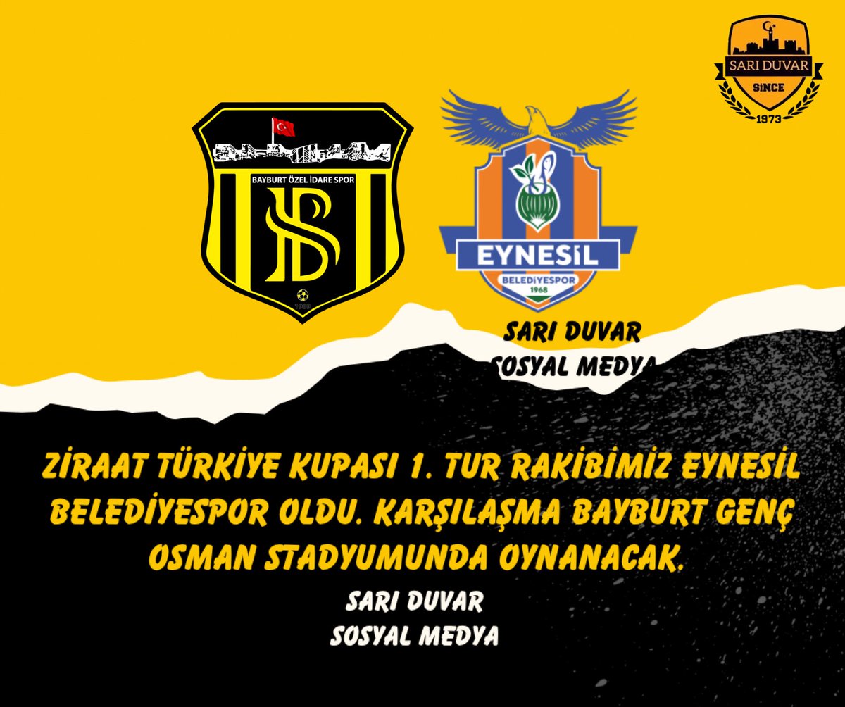 #ZTK 1. Tur’da Rakibimiz Eynesil Belediyespor oldu. Karşılaşma Bayburt Genç Osman Stadyumunda Oynanacak. Maçlar 26-27-28 Eylül’de oynanacak.
#bayburt #sarıduvar