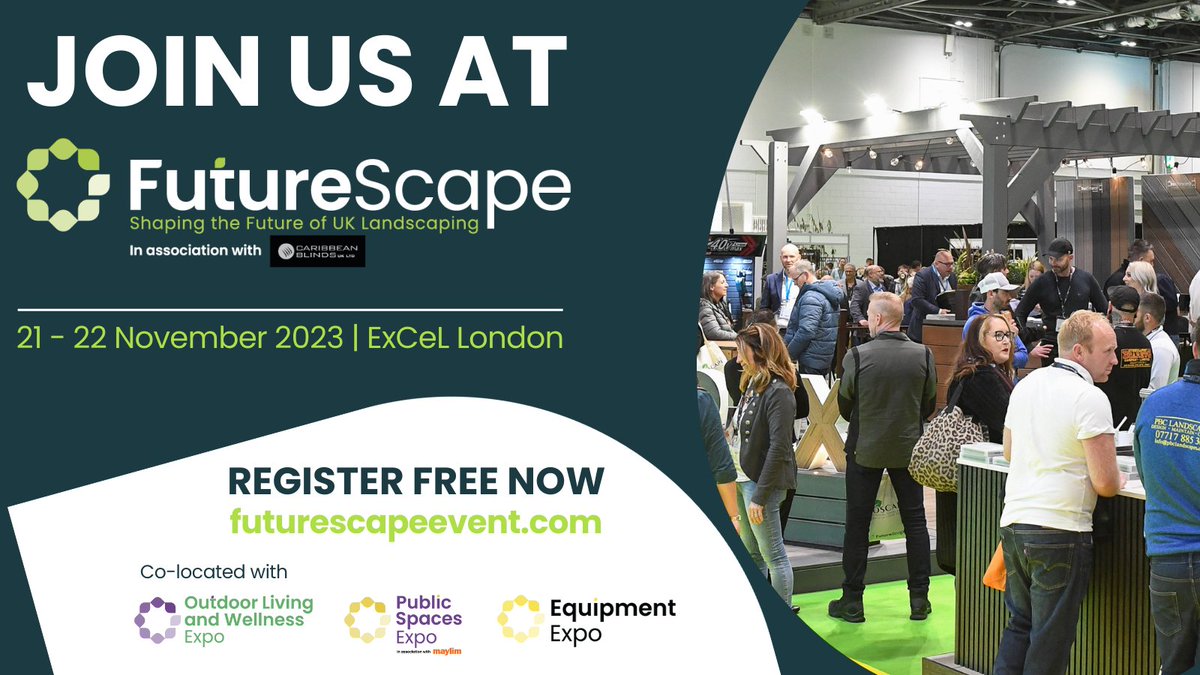 Join me at FutureScape 2023, the UK's largest landscaping expo - in association with Caribbean Blinds.

FREE to attend, you can learn from the experts in the CPD accredited seminar programme!
Don’t miss out. Register for your FREE ticket today futurescape-expo-2023.reg.buzz/splash-fs