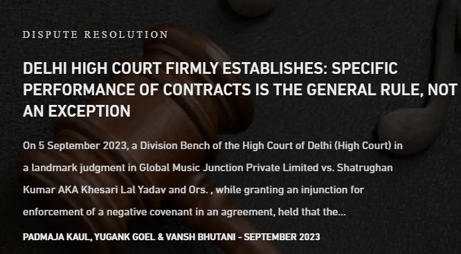 IndusLaw's tweet photo. #IndusLaw's Padmaja Kaul, Yugank Goel and Vansh Bhutani analyse the Delhi High Court landmark judgment in Global Music Junction Private Limited vs. Shatrughan Kumar AKA Khesari Lal Yadav and Ors.
Read More: https://t.co/GNSExgAjOs
#specificrelief #disputeresolution #contracts https://t.co/RUDBZ2Q9vB