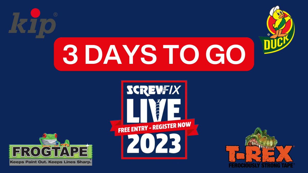 3 days till <a href="/Screwfix/">Screwfix</a> Live!🛠️

We are excited to join all of the brands attending and cannot wait to see all of you there!

Have you got your tickets yet?

screwfix-live-2023.reg.buzz 

#FrogTape #DuckTape #KipTape #TREXTape #ScrewfixLive