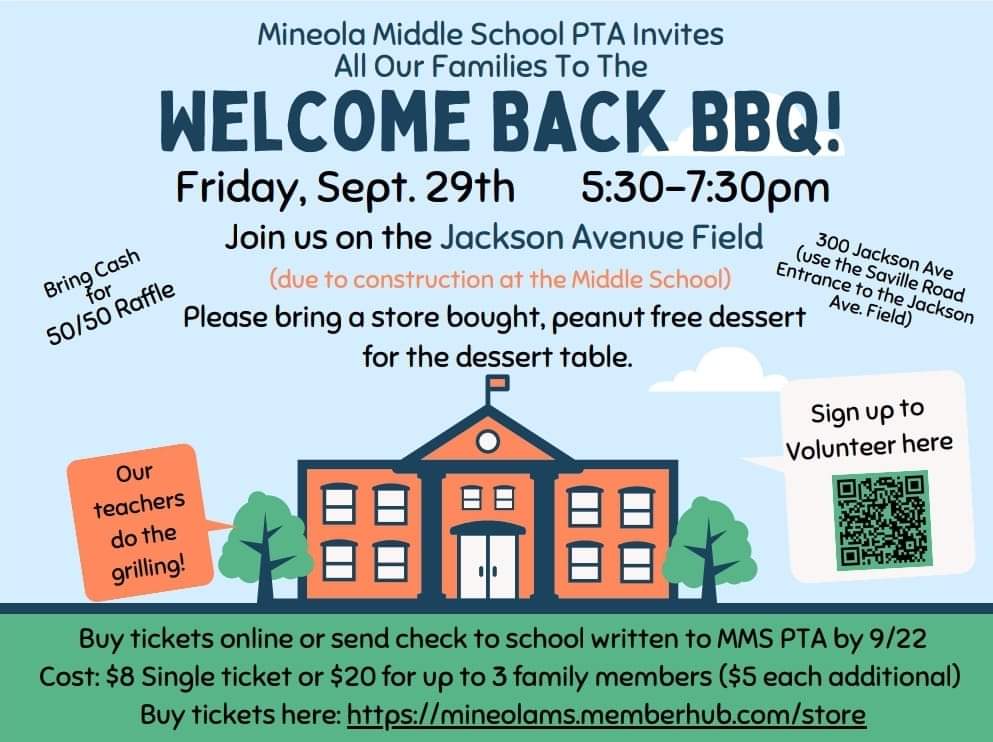 Join us!! Buy Tickets Here - Givebacks (memberhub.com) Select your BBQ volunteer slot here - Welcome Back BBQ: m.signupgenius.com/#!/showSignUp/…