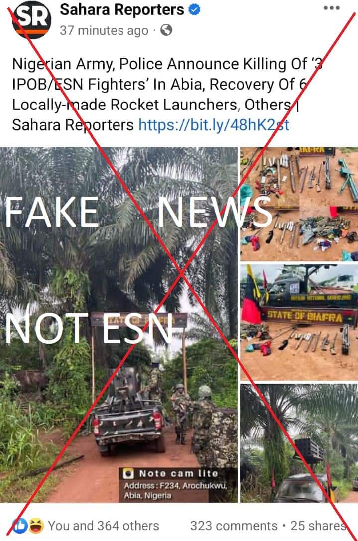 This group here is not in any way connected to IPOB/ESN. @SaharaReporters Reporters is aware of this honest fact. No matter how hard they try to link IPOB/ESN to violence, we shall never relent in our effort to tell world the honest truth. Shame to @SaharaReporters